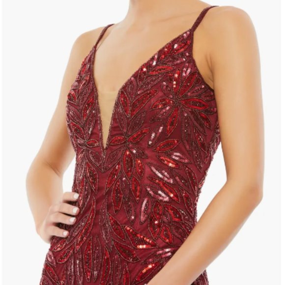 MAC DUGGAL 5107 EMBELLISHED LEAF EVENING BURGUNDY RED GOWN sz 12 - Picture 2 of 3